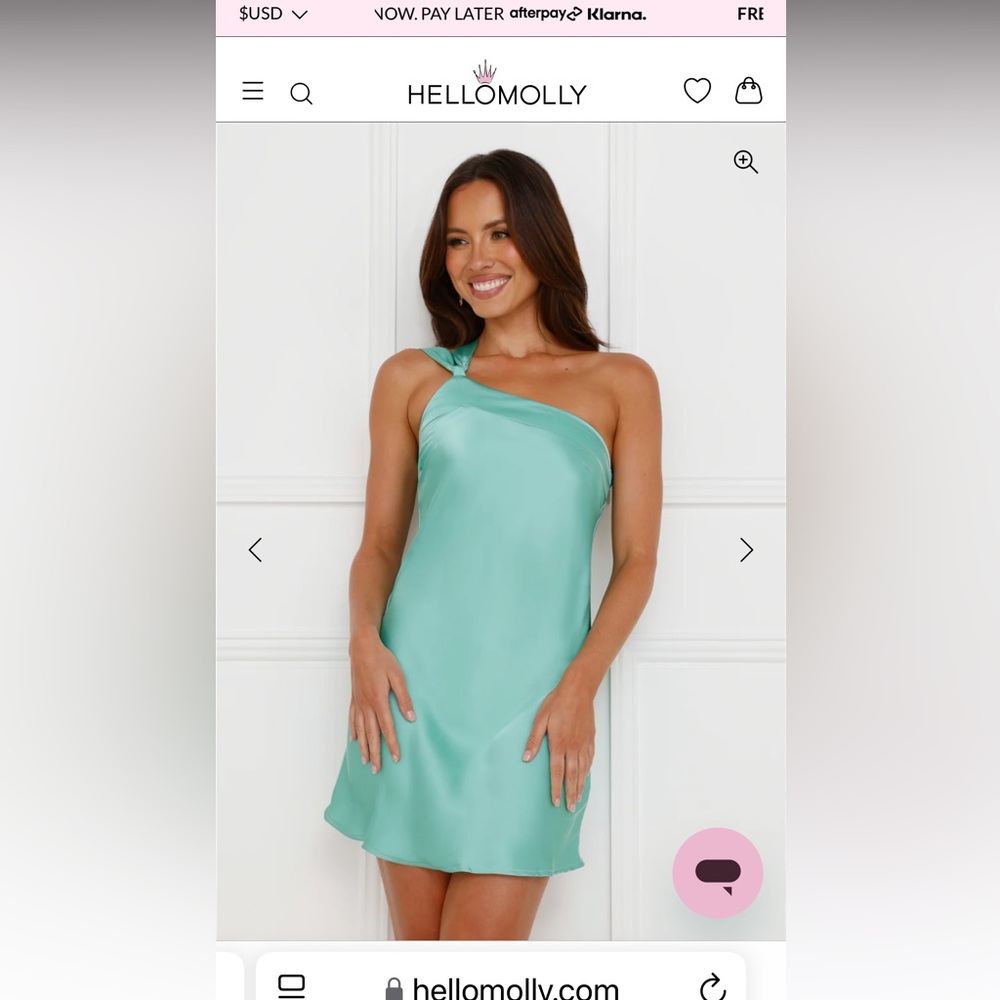 Hello Molly Big Cities One Shoulder Satin Mini Dress Green - Picture 5 of 6